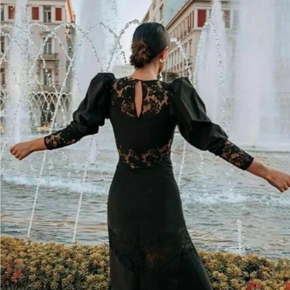 H&M Conscious Lace Trimmed Midi Dress Black - Picture 3 of 7